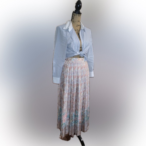 Vintage 100% Silk Pleated Paisley Pastel Floral Midi Maxi Skirt 4 Lisa Chasnoff - Picture 1 of 11